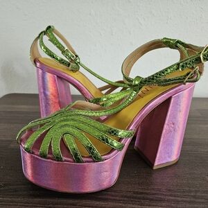💜 VERO CUCIO Platform Heels 👠 Pink/Green Ninni Size 8 Shoes